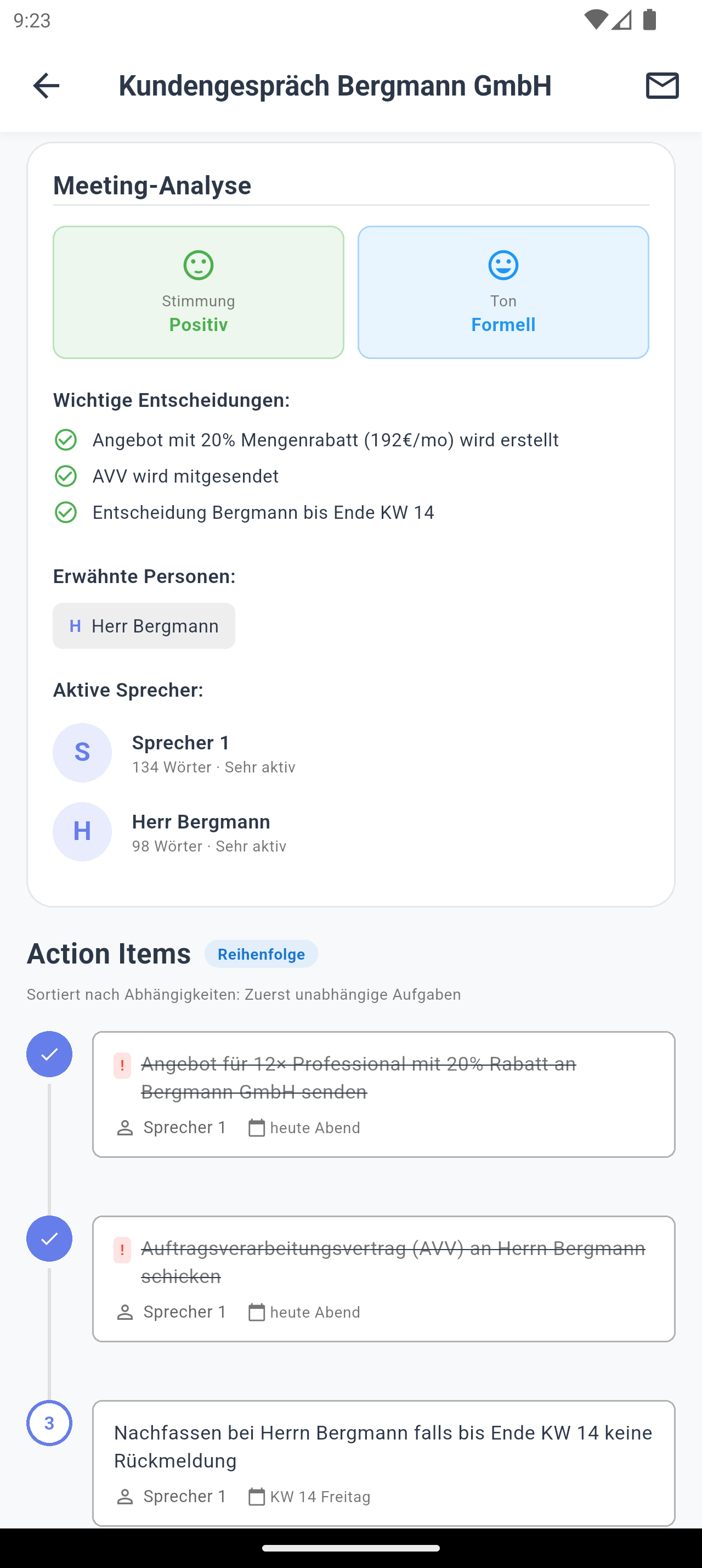 ActionMemo App - Meeting-Analyse