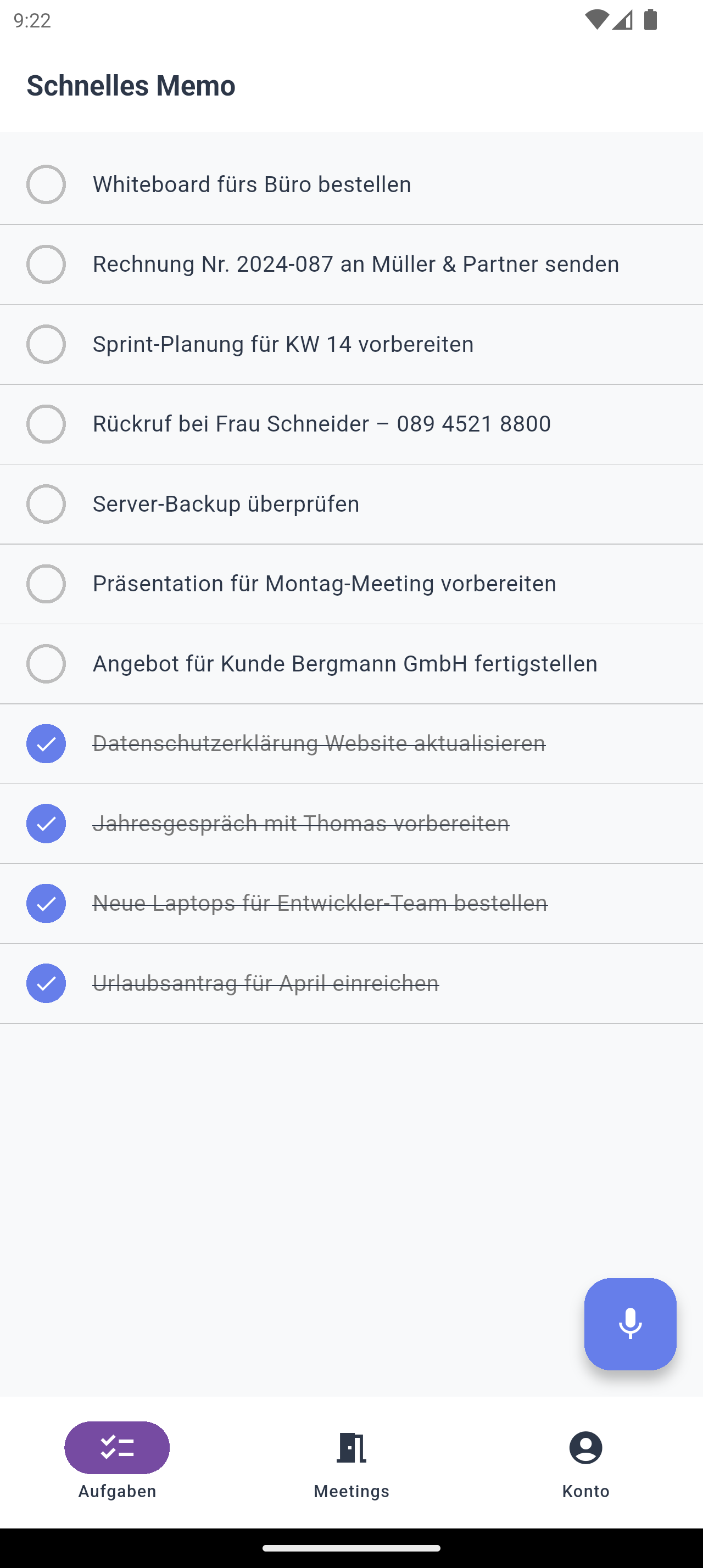 ActionMemo - Quick Memo Aufgabenliste